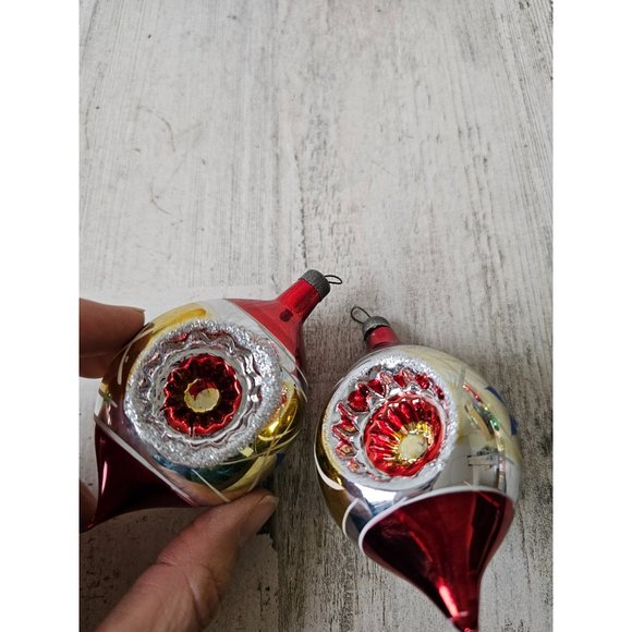 Vintage teardrop indent gold red mercury glass ornament Xmas tree set - Picture 1 of 14